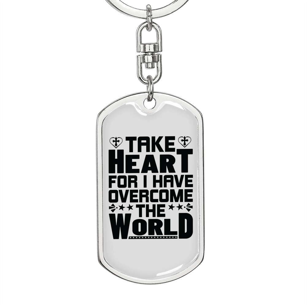 I Have Overcome The World Christian Keychain Stainless Steel or 18k Gold Dog Tag Keyring-Express Your Love Gifts