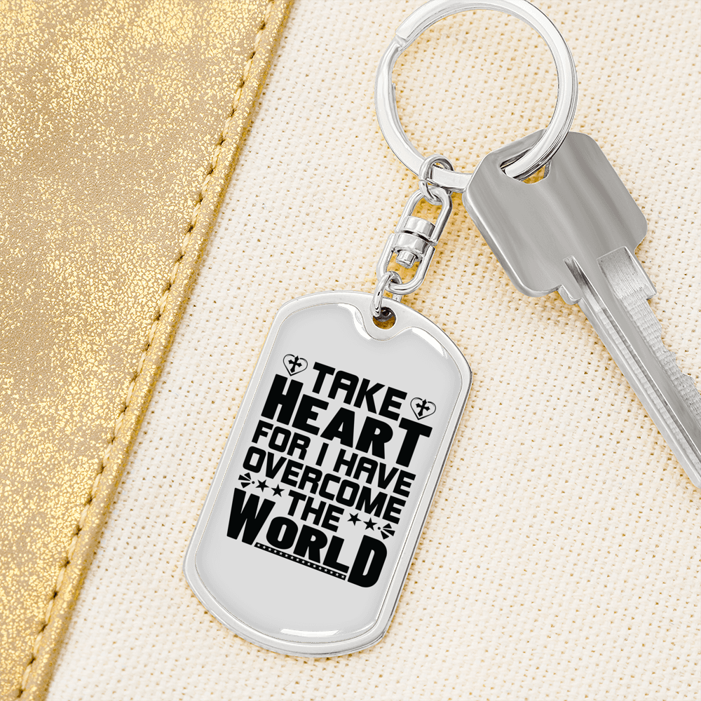 I Have Overcome The World Christian Keychain Stainless Steel or 18k Gold Dog Tag Keyring-Express Your Love Gifts