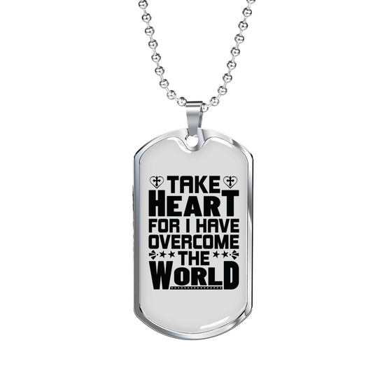I Have Overcome The World Necklace Stainless Steel or 18k Gold Dog Tag 24" Chain-Express Your Love Gifts
