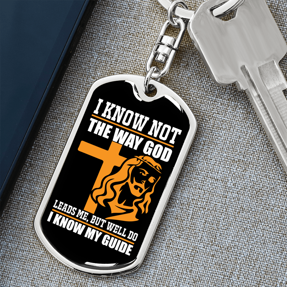 I Know My Guide Keychain Stainless Steel or 18k Gold Dog Tag Keyring-Express Your Love Gifts