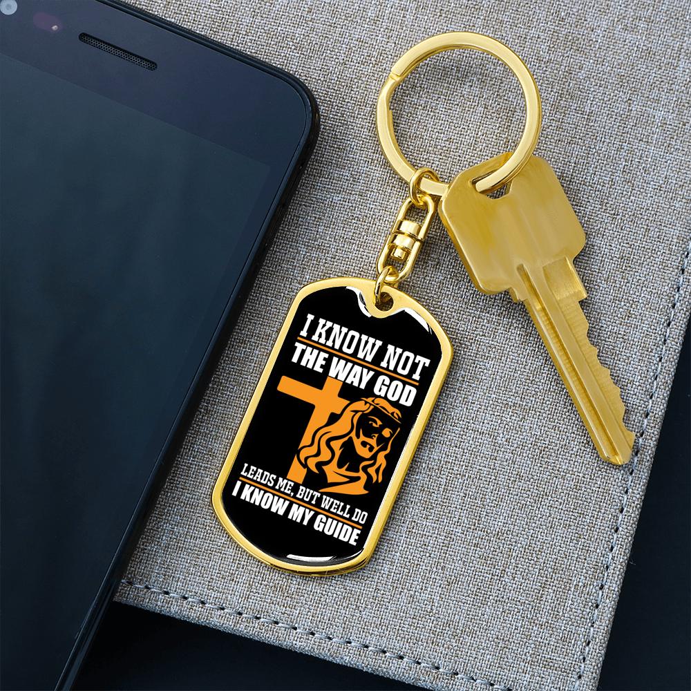 I Know My Guide Keychain Stainless Steel or 18k Gold Dog Tag Keyring-Express Your Love Gifts