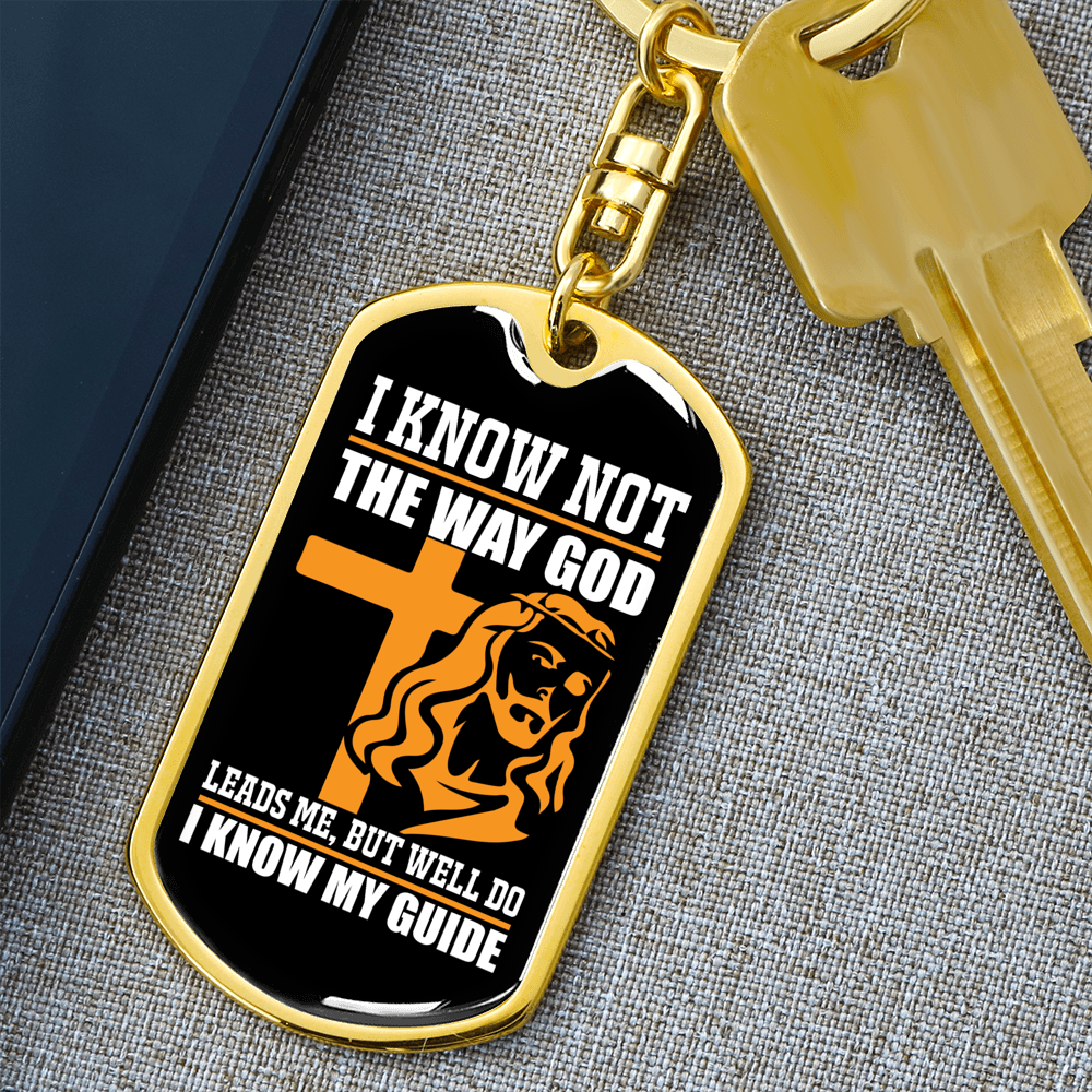 I Know My Guide Keychain Stainless Steel or 18k Gold Dog Tag Keyring-Express Your Love Gifts