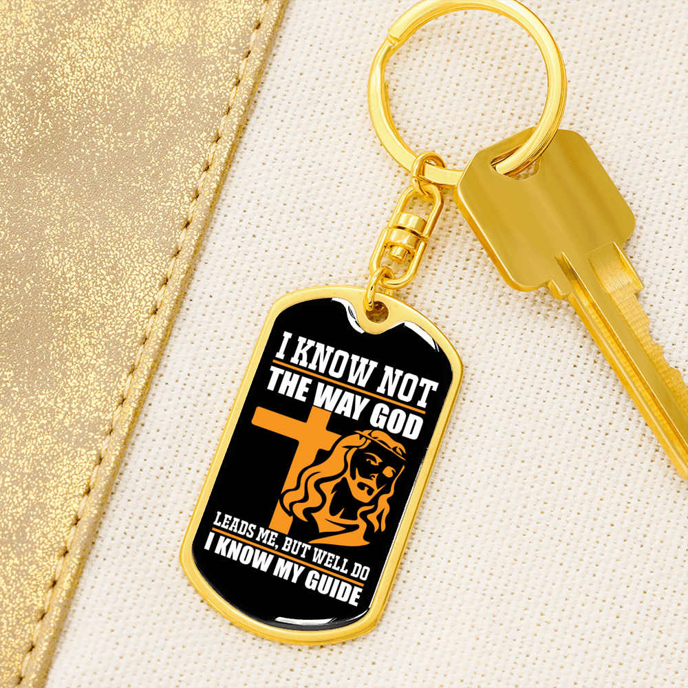 I Know My Guide Keychain Stainless Steel or 18k Gold Dog Tag Keyring-Express Your Love Gifts