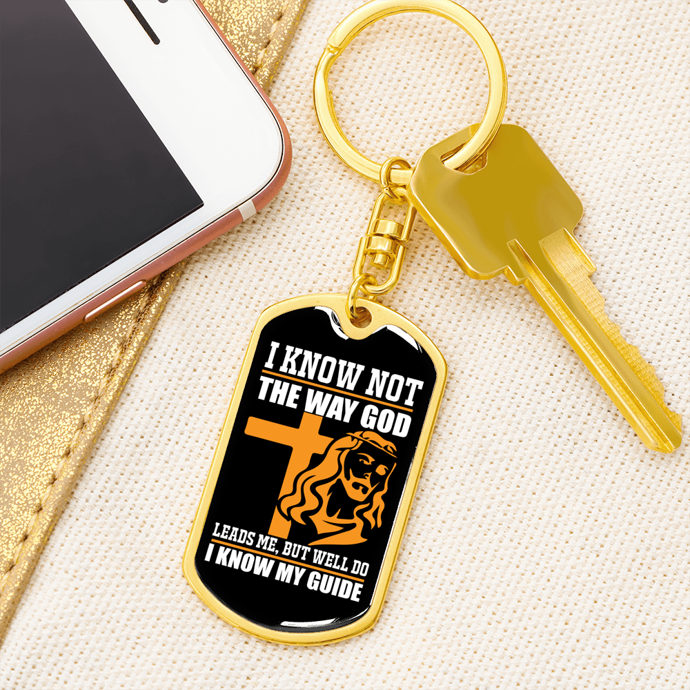 I Know My Guide Keychain Stainless Steel or 18k Gold Dog Tag Keyring-Express Your Love Gifts