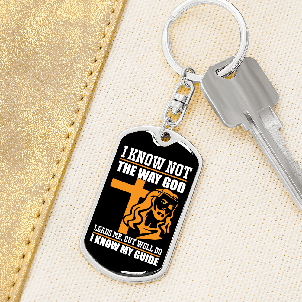 I Know My Guide Keychain Stainless Steel or 18k Gold Dog Tag Keyring-Express Your Love Gifts