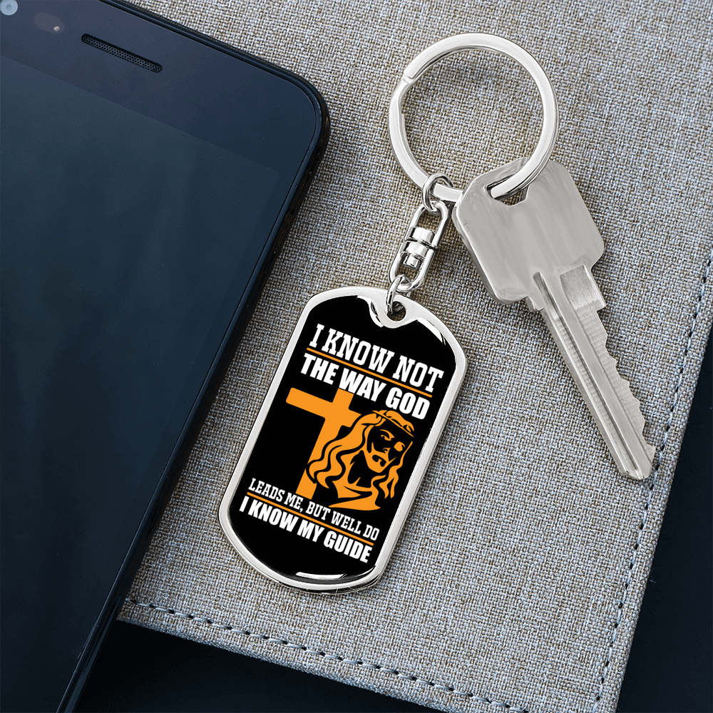 I Know My Guide Keychain Stainless Steel or 18k Gold Dog Tag Keyring-Express Your Love Gifts