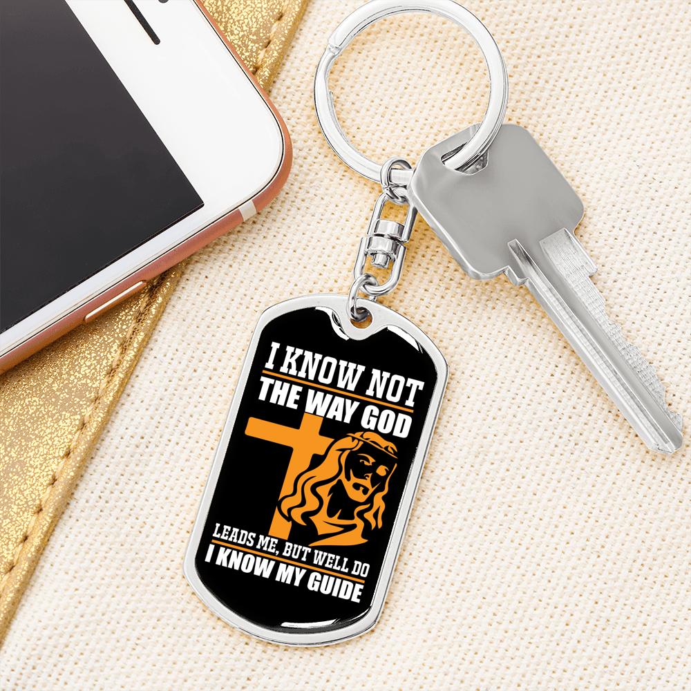 I Know My Guide Keychain Stainless Steel or 18k Gold Dog Tag Keyring-Express Your Love Gifts