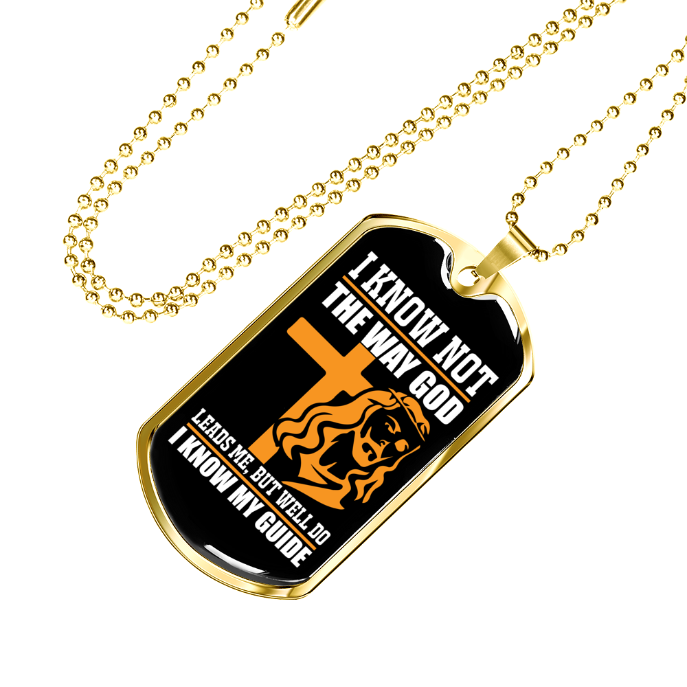 I Know My Guide Necklace Stainless Steel or 18k Gold Dog Tag 24" Chain-Express Your Love Gifts