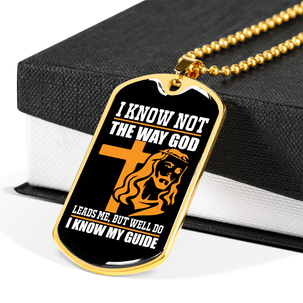 I Know My Guide Necklace Stainless Steel or 18k Gold Dog Tag 24" Chain-Express Your Love Gifts