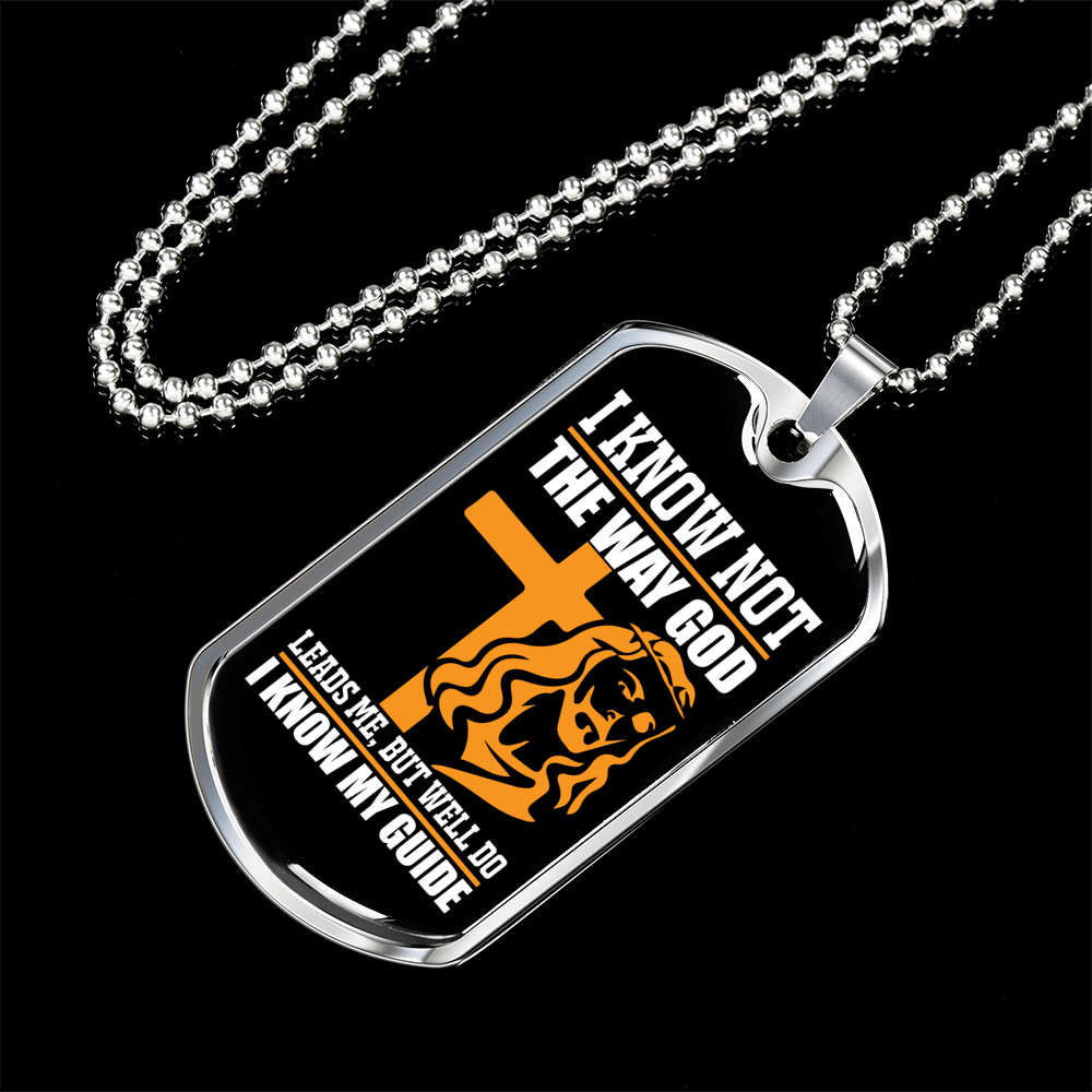 I Know My Guide Necklace Stainless Steel or 18k Gold Dog Tag 24" Chain-Express Your Love Gifts
