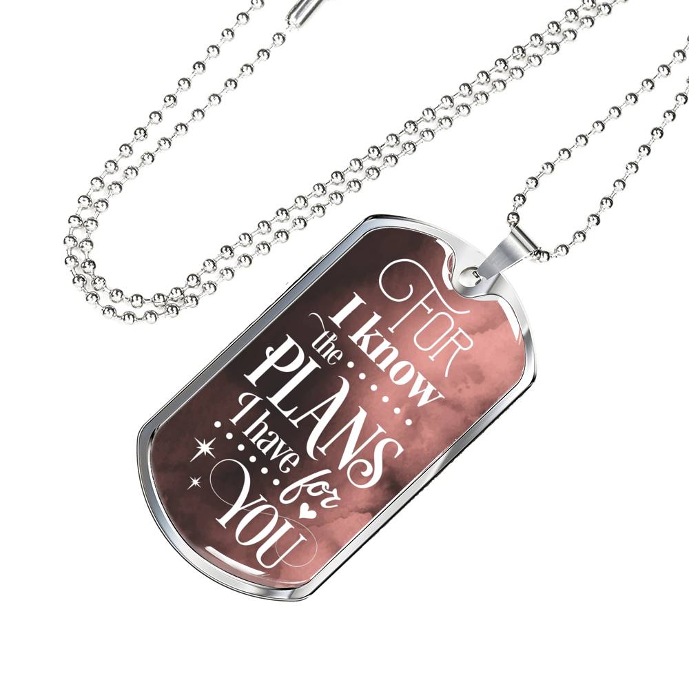 God Knows Your Plans Jeremiah 29:11 Necklace Stainless Steel or 18k Gold Dog Tag 24" Chain-Express Your Love Gifts