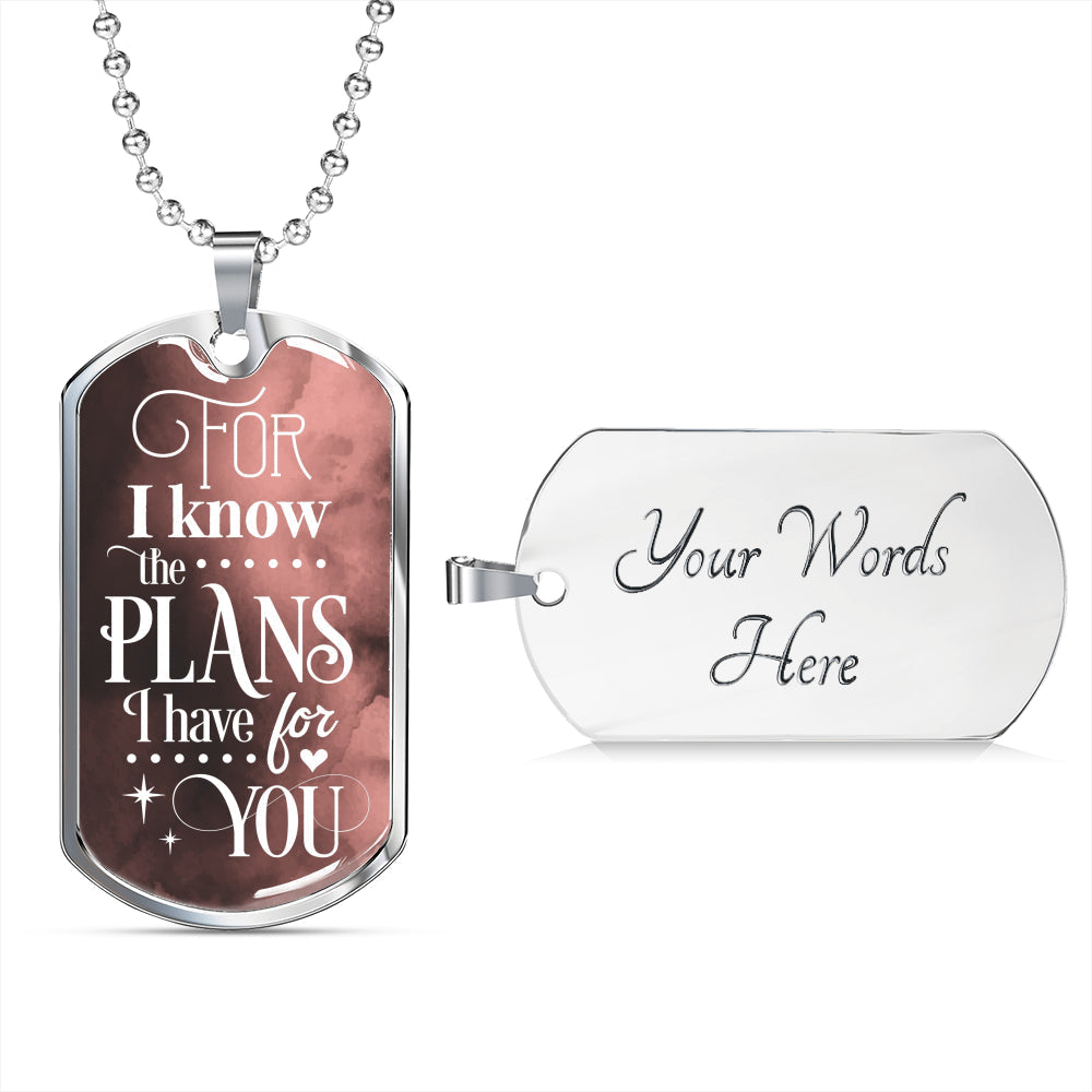 God Knows Your Plans Jeremiah 29:11 Necklace Stainless Steel or 18k Gold Dog Tag 24" Chain-Express Your Love Gifts
