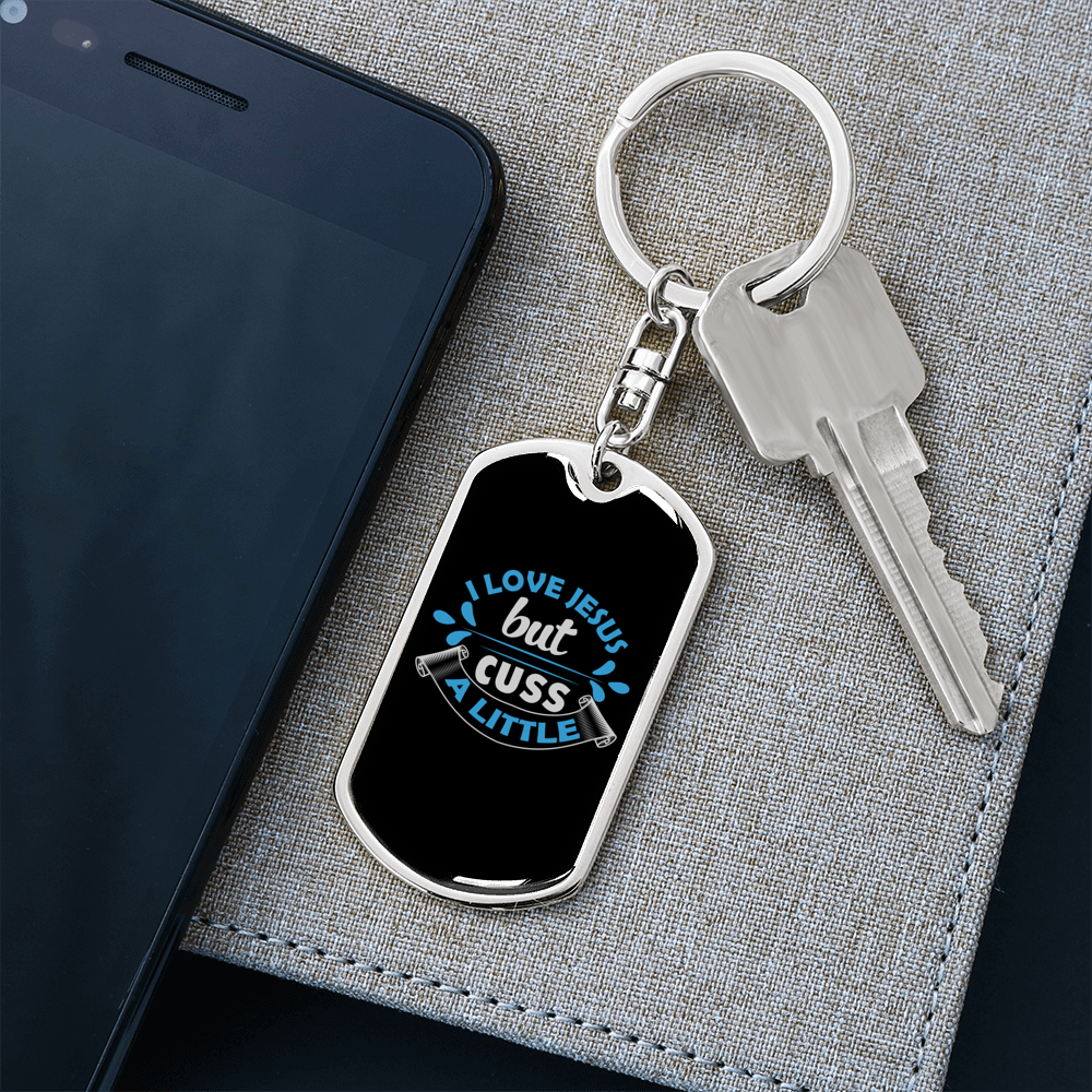 I Love Jesus But Keychain Stainless Steel or 18k Gold Dog Tag Keyring-Express Your Love Gifts