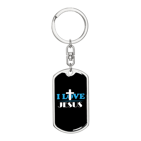 I Love Jesus Cross Keychain Stainless Steel or 18k Gold Dog Tag Keyring-Express Your Love Gifts