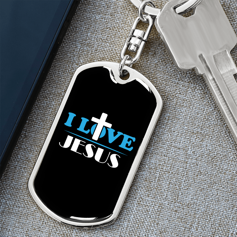 I Love Jesus Cross Keychain Stainless Steel or 18k Gold Dog Tag Keyring-Express Your Love Gifts
