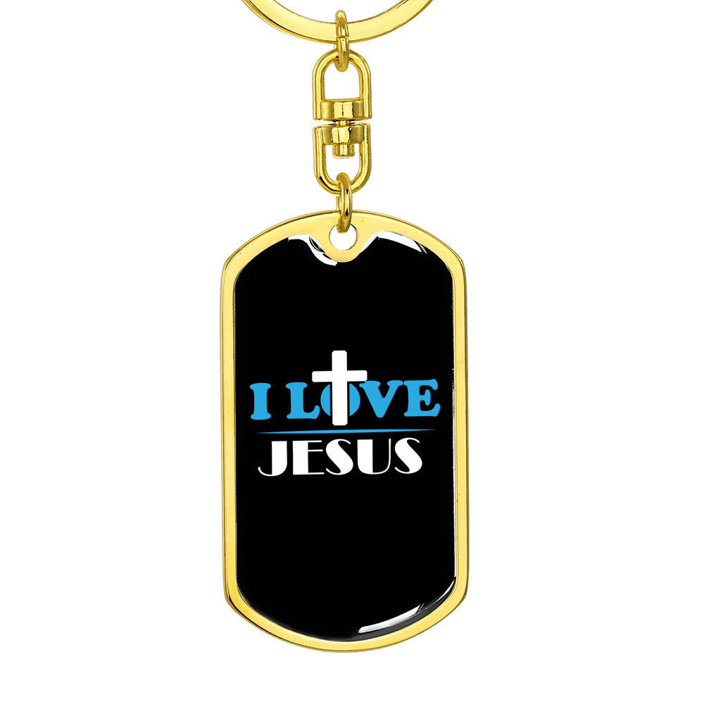 I Love Jesus Cross Keychain Stainless Steel or 18k Gold Dog Tag Keyring-Express Your Love Gifts