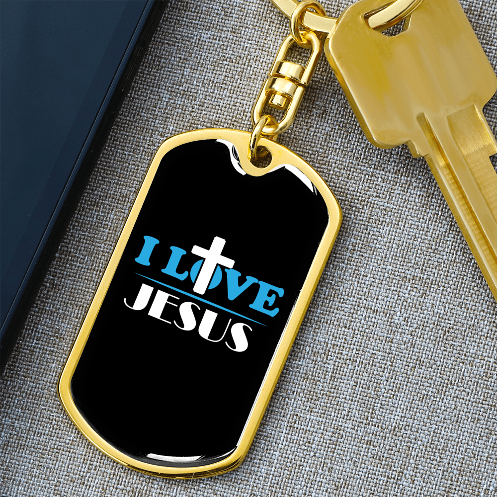 I Love Jesus Cross Keychain Stainless Steel or 18k Gold Dog Tag Keyring-Express Your Love Gifts