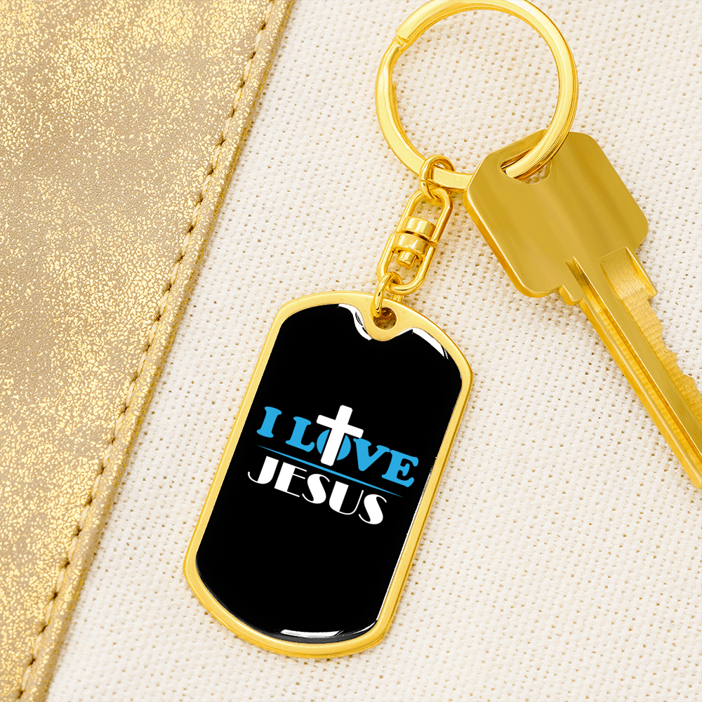 I Love Jesus Cross Keychain Stainless Steel or 18k Gold Dog Tag Keyring-Express Your Love Gifts