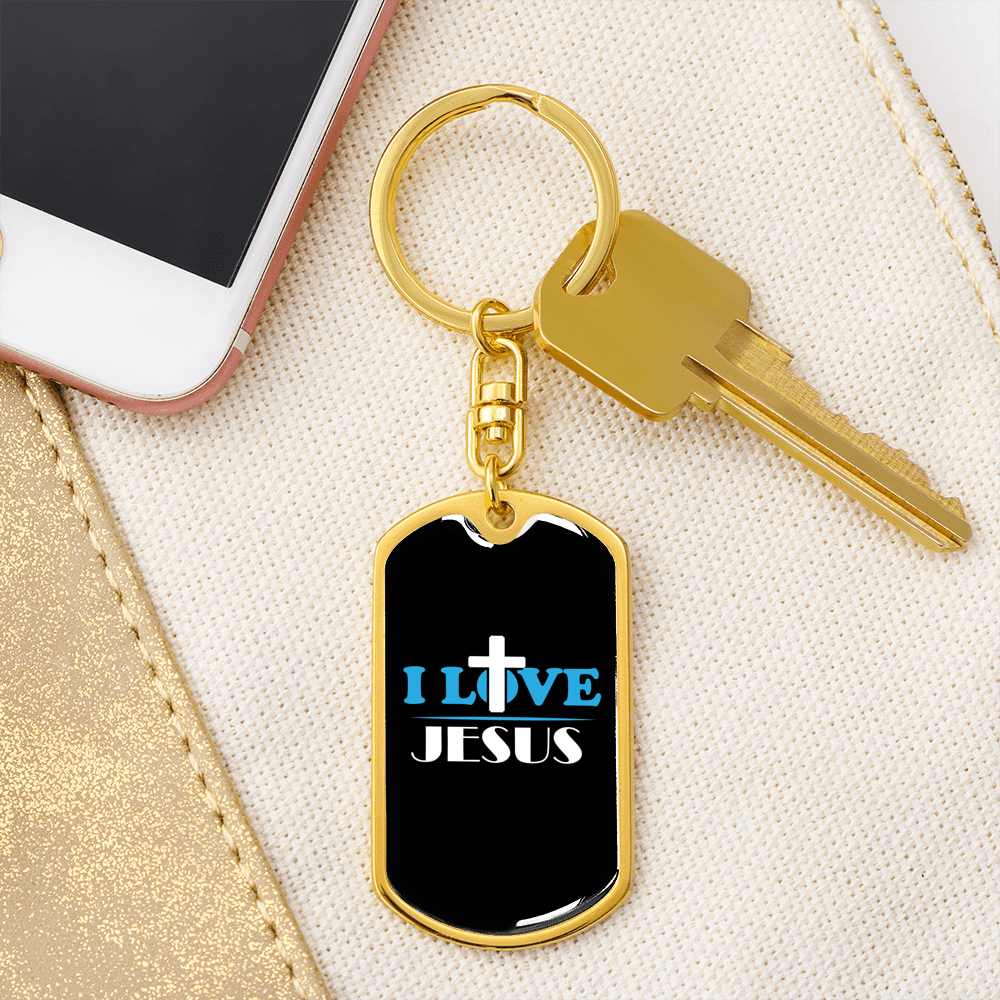 I Love Jesus Cross Keychain Stainless Steel or 18k Gold Dog Tag Keyring-Express Your Love Gifts