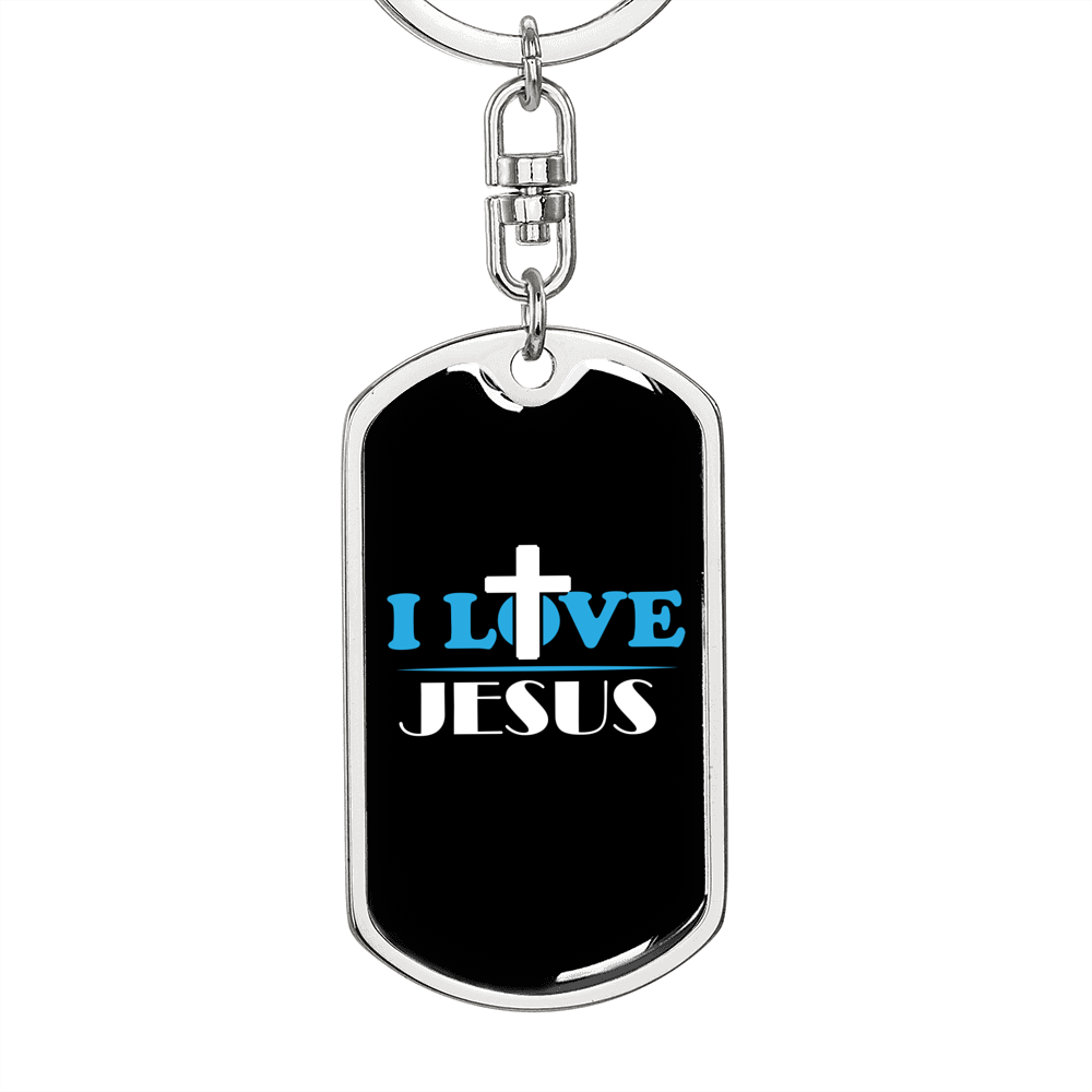 I Love Jesus Cross Keychain Stainless Steel or 18k Gold Dog Tag Keyring-Express Your Love Gifts