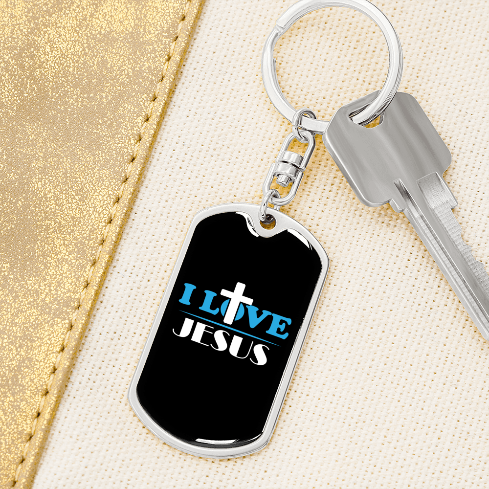 I Love Jesus Cross Keychain Stainless Steel or 18k Gold Dog Tag Keyring-Express Your Love Gifts