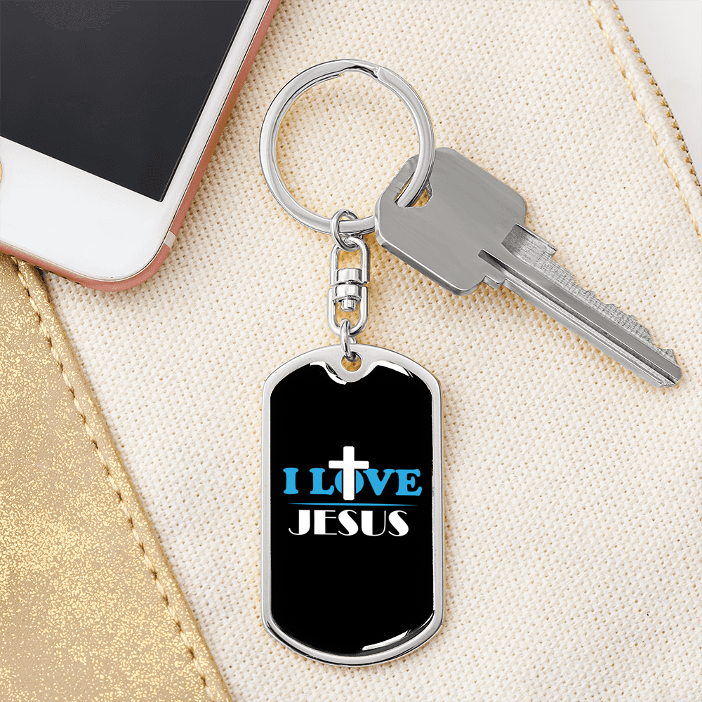 I Love Jesus Cross Keychain Stainless Steel or 18k Gold Dog Tag Keyring-Express Your Love Gifts