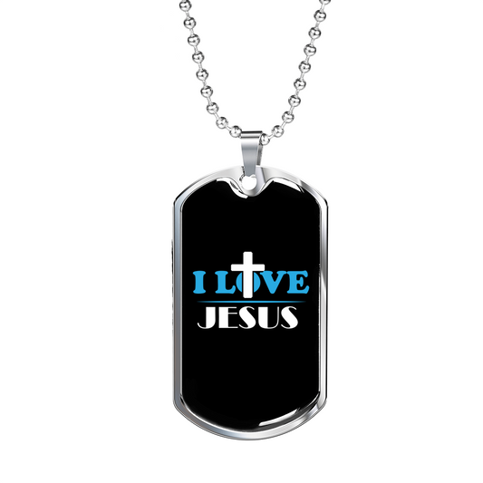 I Love Jesus Cross Necklace Stainless Steel or 18k Gold Dog Tag 24" Chain-Express Your Love Gifts
