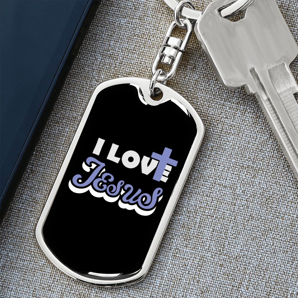 I Love Jesus Keychain Stainless Steel or 18k Gold Dog Tag Keyring-Express Your Love Gifts