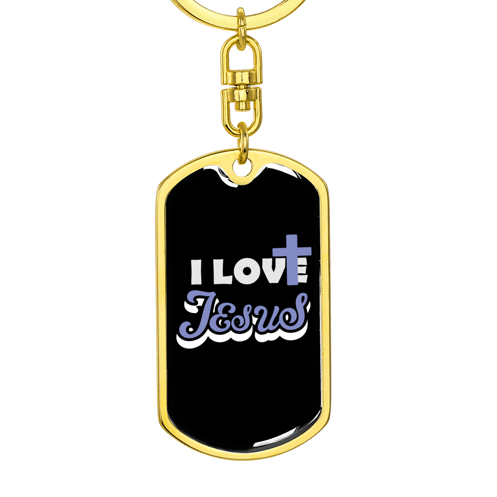 I Love Jesus Keychain Stainless Steel or 18k Gold Dog Tag Keyring-Express Your Love Gifts