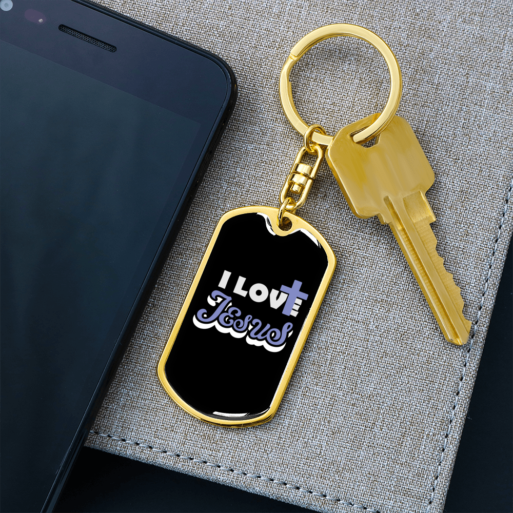 I Love Jesus Keychain Stainless Steel or 18k Gold Dog Tag Keyring-Express Your Love Gifts