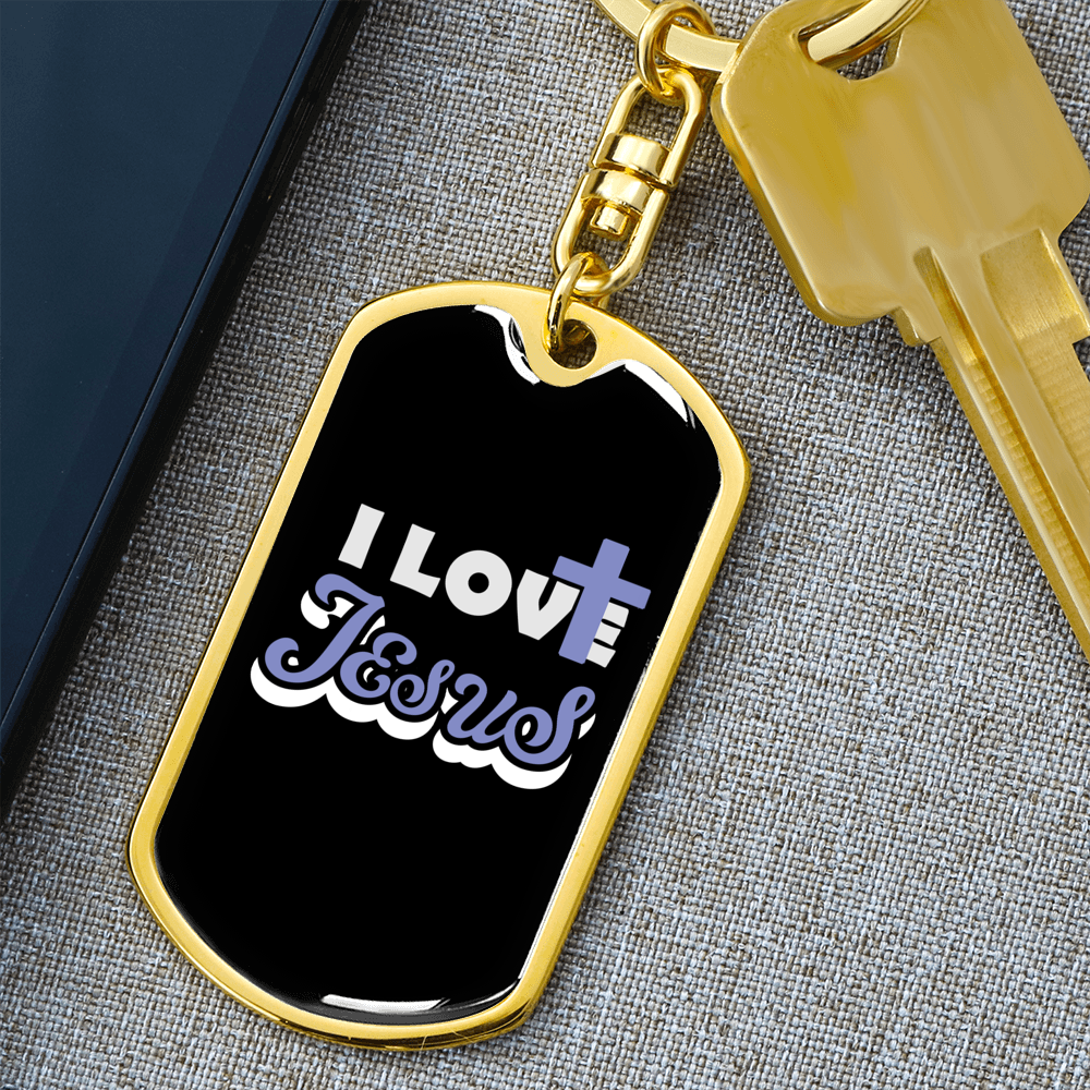 I Love Jesus Keychain Stainless Steel or 18k Gold Dog Tag Keyring-Express Your Love Gifts