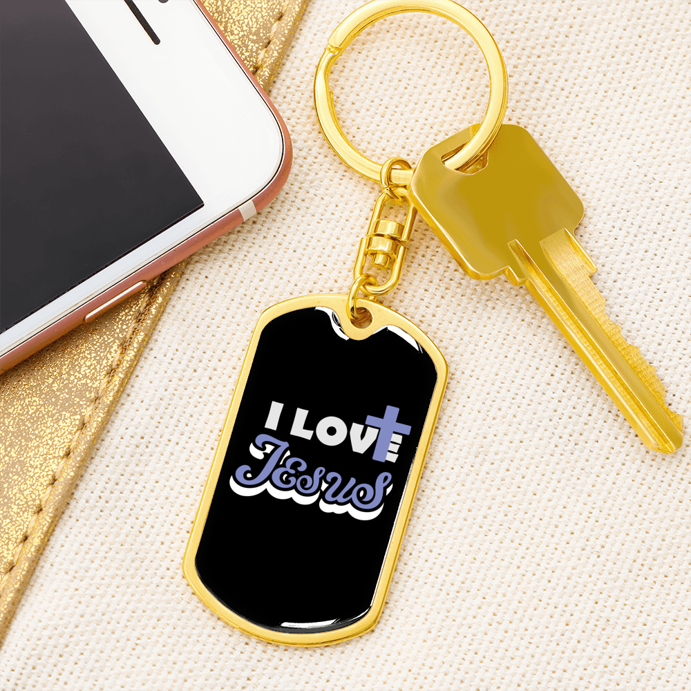 I Love Jesus Keychain Stainless Steel or 18k Gold Dog Tag Keyring-Express Your Love Gifts