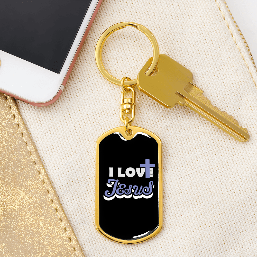 I Love Jesus Keychain Stainless Steel or 18k Gold Dog Tag Keyring-Express Your Love Gifts