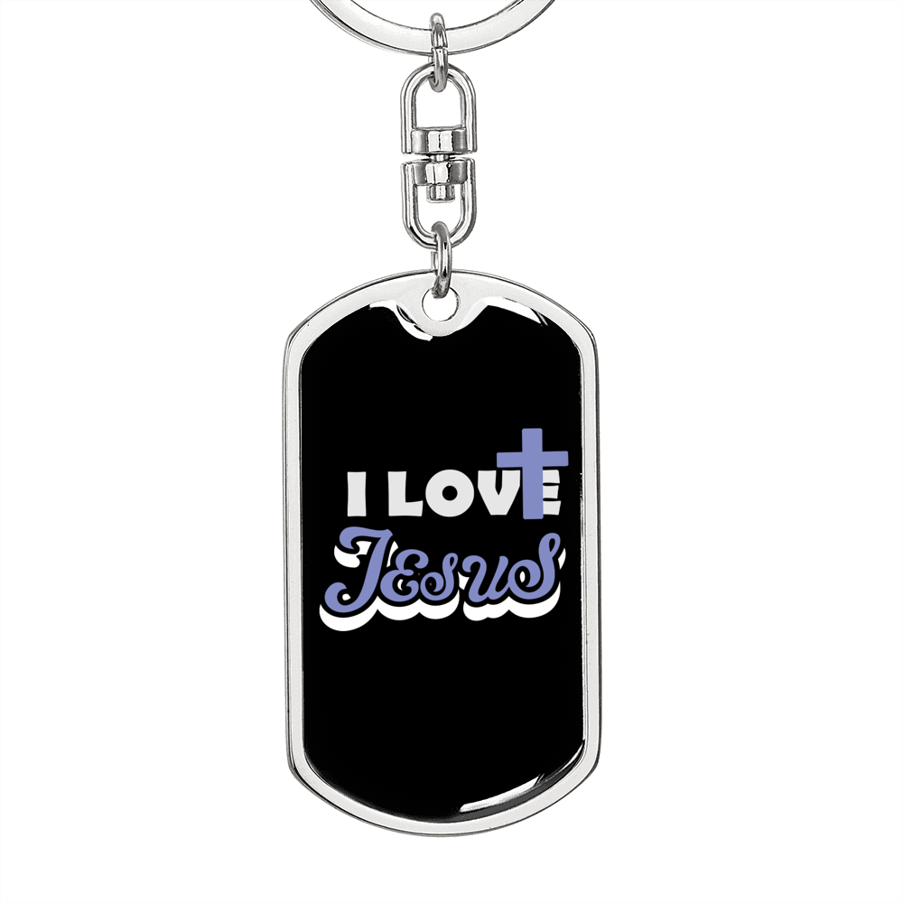 I Love Jesus Keychain Stainless Steel or 18k Gold Dog Tag Keyring-Express Your Love Gifts