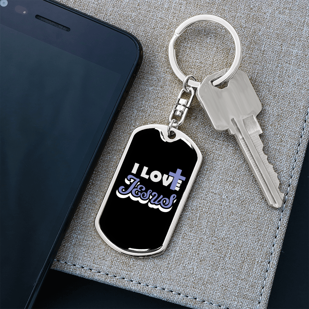 I Love Jesus Keychain Stainless Steel or 18k Gold Dog Tag Keyring-Express Your Love Gifts
