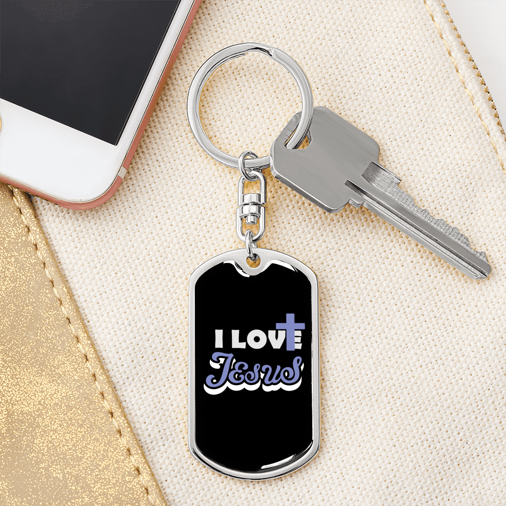 I Love Jesus Keychain Stainless Steel or 18k Gold Dog Tag Keyring-Express Your Love Gifts