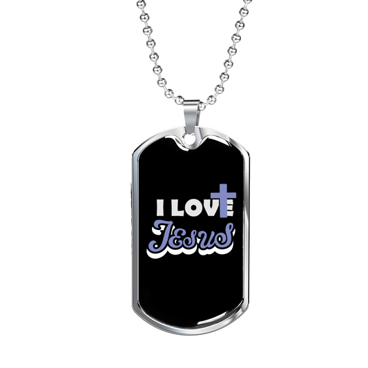 I Love Jesus Necklace Stainless Steel or 18k Gold Dog Tag 24" Chain-Express Your Love Gifts