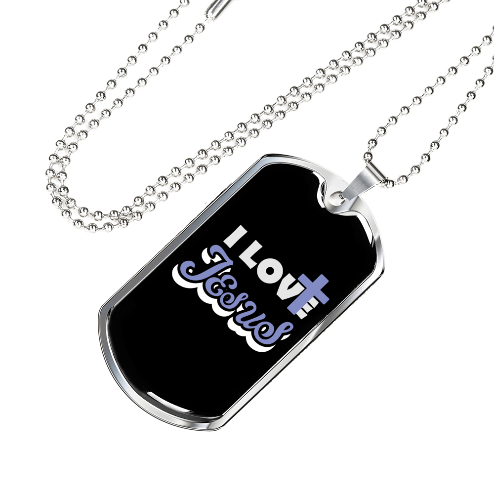 I Love Jesus Necklace Stainless Steel or 18k Gold Dog Tag 24" Chain-Express Your Love Gifts