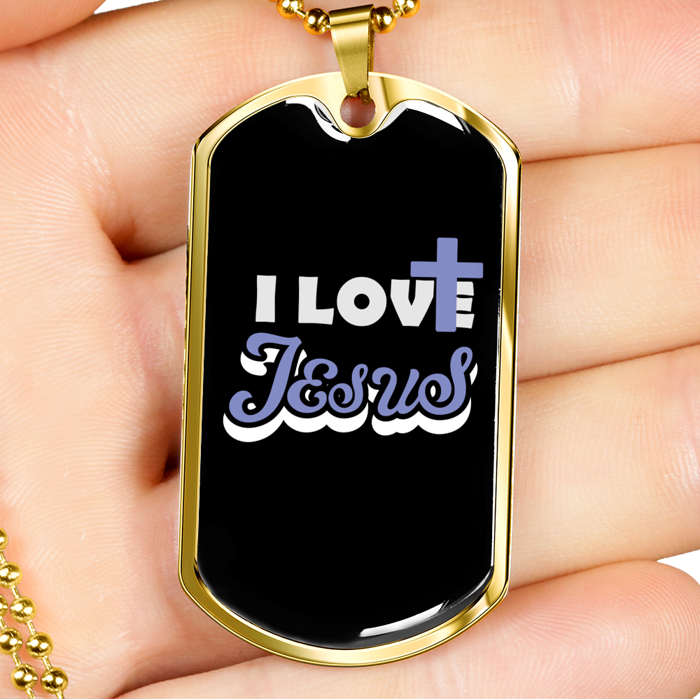 I Love Jesus Necklace Stainless Steel or 18k Gold Dog Tag 24" Chain-Express Your Love Gifts