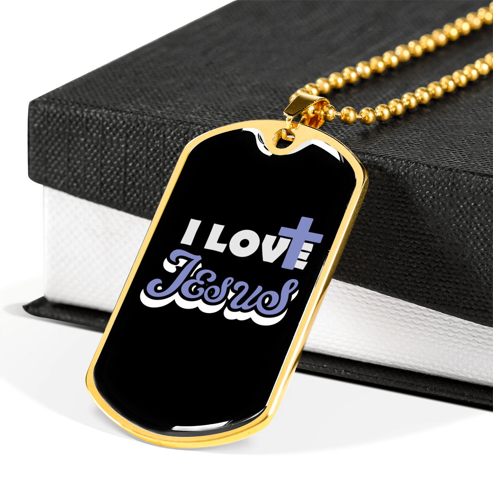 I Love Jesus Necklace Stainless Steel or 18k Gold Dog Tag 24" Chain-Express Your Love Gifts