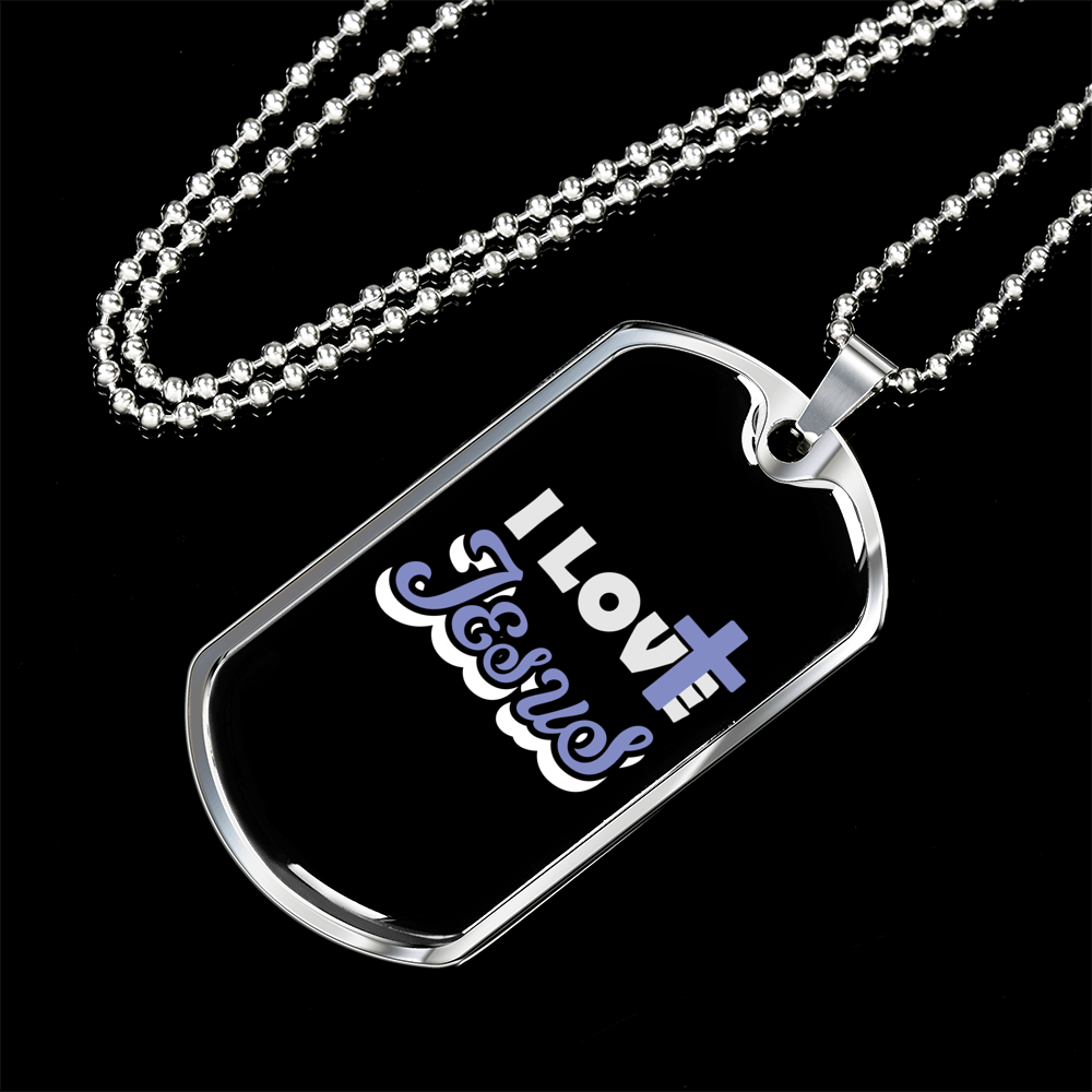 I Love Jesus Necklace Stainless Steel or 18k Gold Dog Tag 24" Chain-Express Your Love Gifts