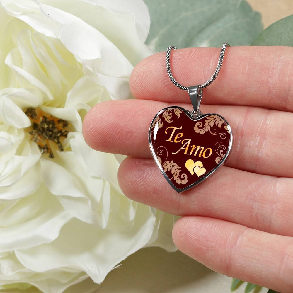 I Love You Spanish Gift Te Amo Heart Pendant Stainless Steel or 18k Gold Heart Pendant Necklace 18-22"-Express Your Love Gifts