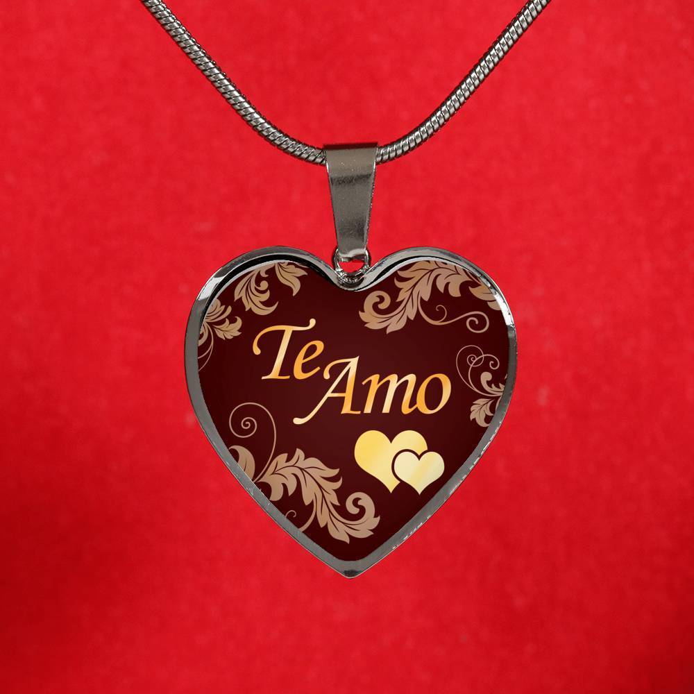 I Love You Spanish Gift Te Amo Heart Pendant Stainless Steel or 18k Gold Heart Pendant Necklace 18-22"-Express Your Love Gifts