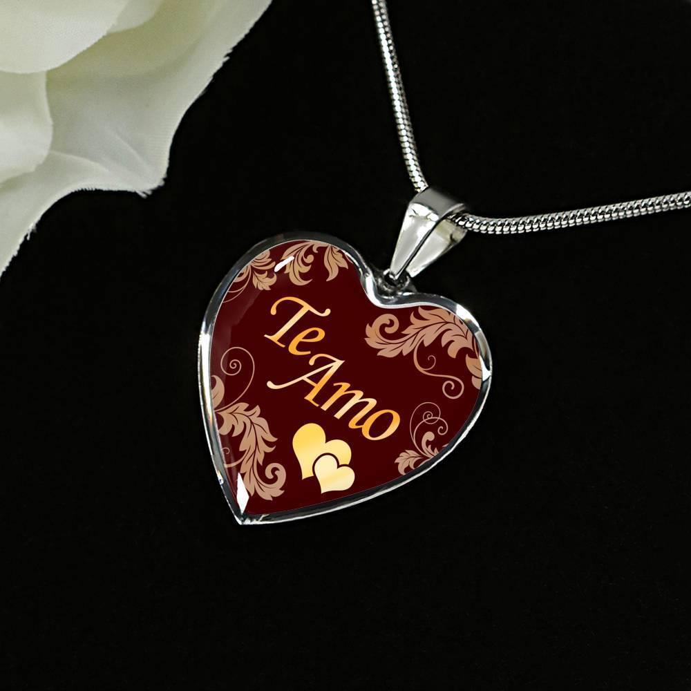 I Love You Spanish Gift Te Amo Heart Pendant Stainless Steel or 18k Gold Heart Pendant Necklace 18-22"-Express Your Love Gifts