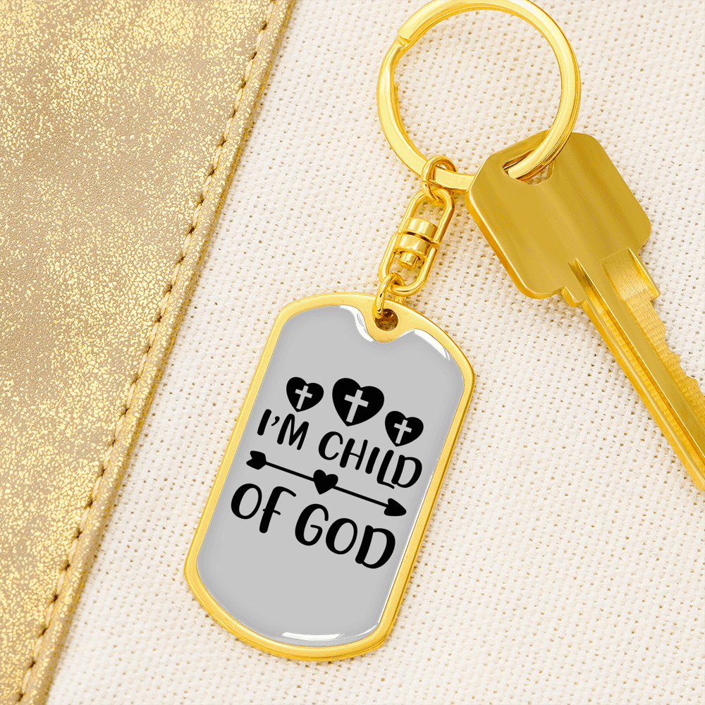 I'm Child Of God Cross Heart Keychain Stainless Steel or 18k Gold Dog Tag Keyring-Express Your Love Gifts