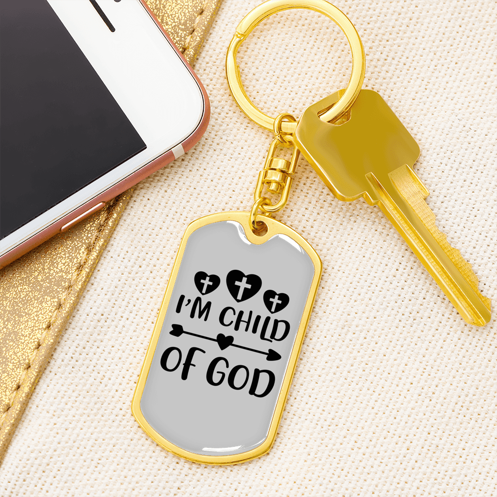 I'm Child Of God Cross Heart Keychain Stainless Steel or 18k Gold Dog Tag Keyring-Express Your Love Gifts