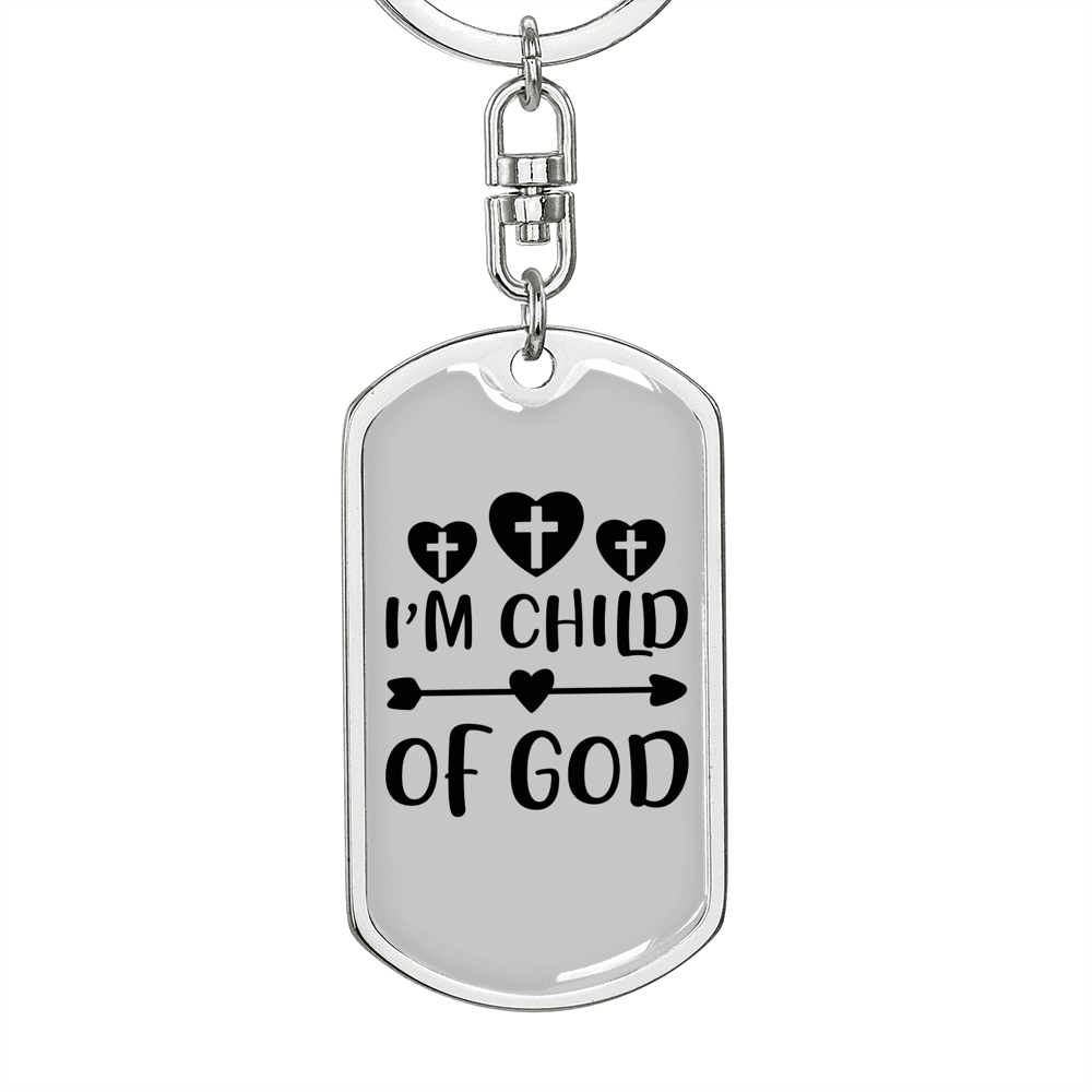 I'm Child Of God Cross Heart Keychain Stainless Steel or 18k Gold Dog Tag Keyring-Express Your Love Gifts