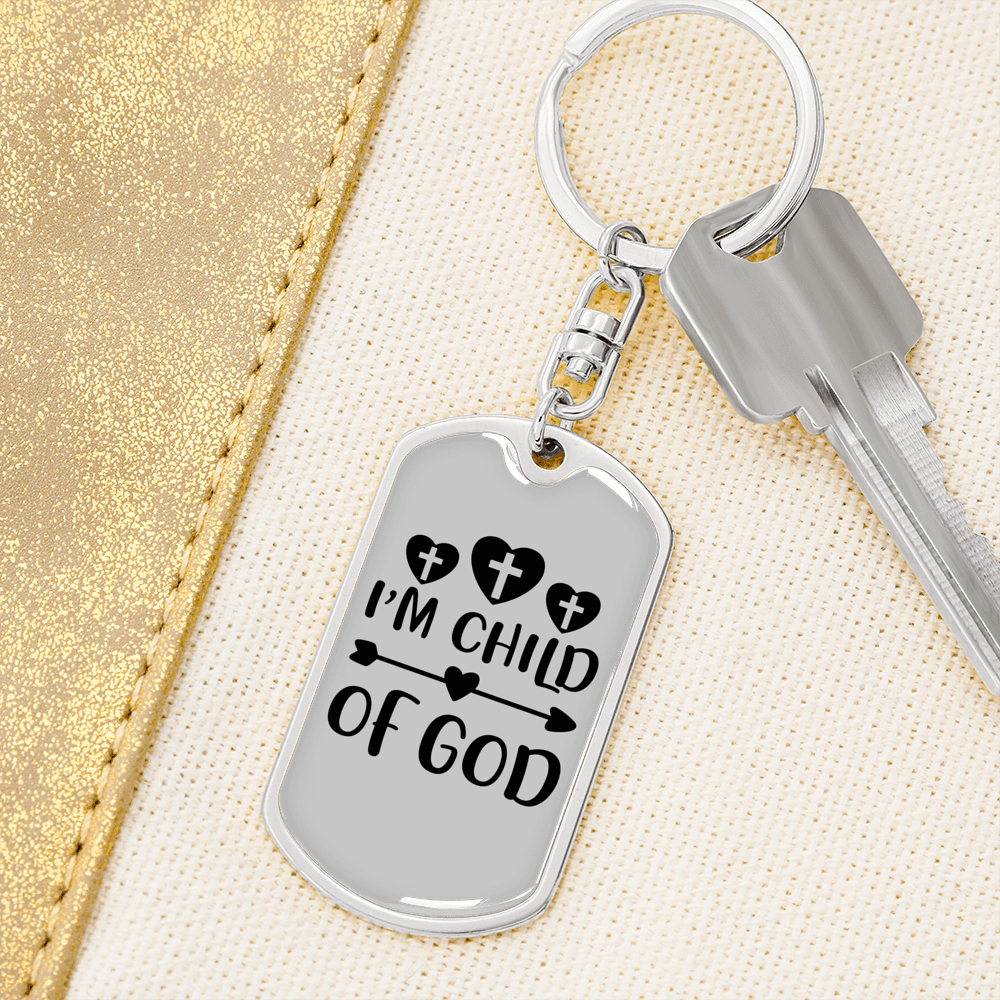 I'm Child Of God Cross Heart Keychain Stainless Steel or 18k Gold Dog Tag Keyring-Express Your Love Gifts