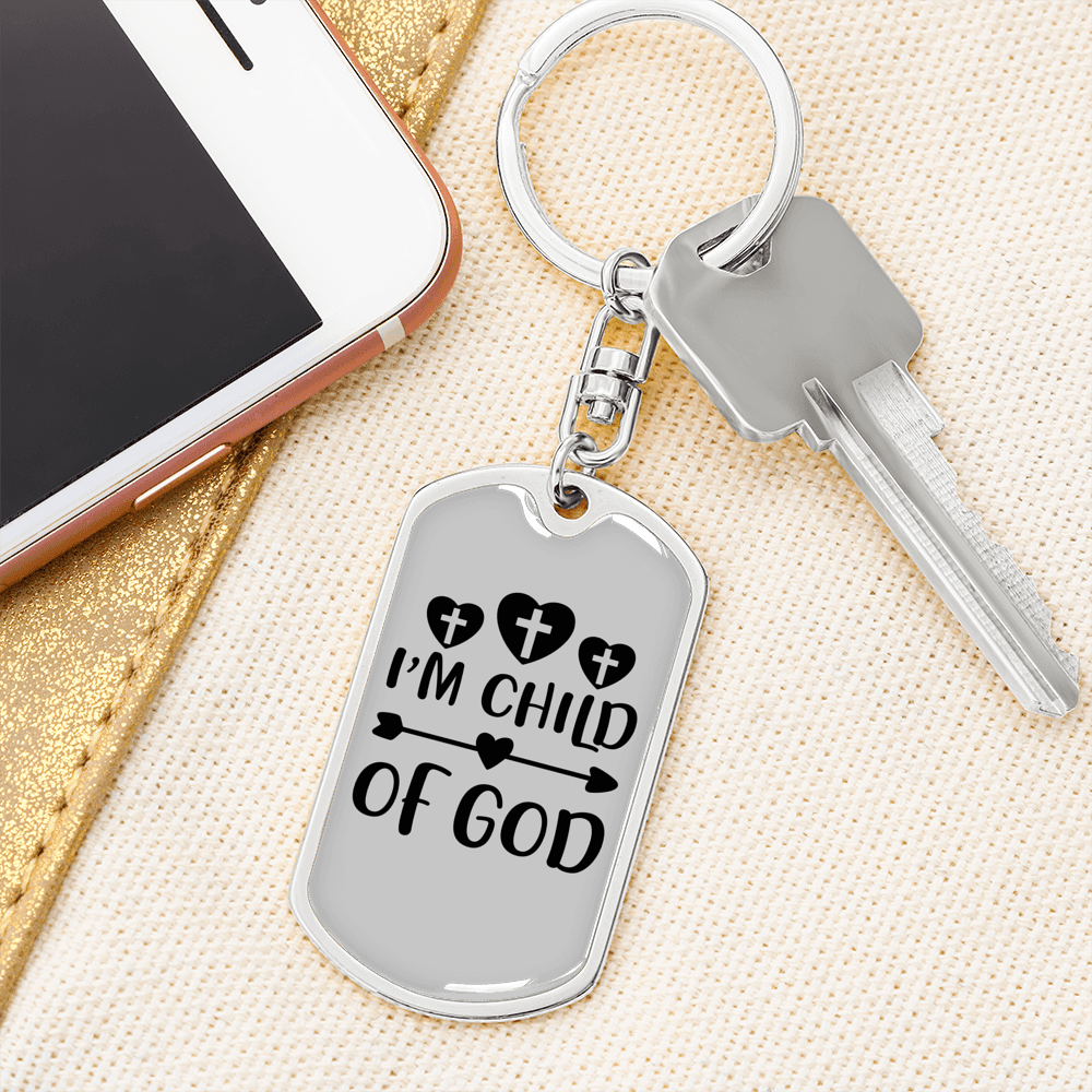 I'm Child Of God Cross Heart Keychain Stainless Steel or 18k Gold Dog Tag Keyring-Express Your Love Gifts