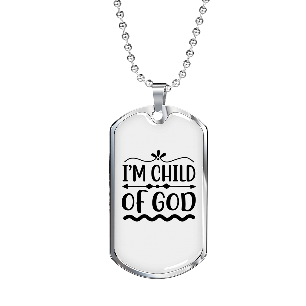 I'm Child Of God Plain Christian Necklace Stainless Steel or 18k Gold Dog Tag 24" Chain-Express Your Love Gifts